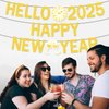 Gold Glitter Happy New Year Banner 2025 - Happy New Year Decorations Hello 2025 Banner for New Years Eve Party Supplies 2025