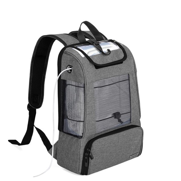 CURMIO Portable Oxygen Concentrators Backpack, Universal POC Travel Carrying Bag with Mesh Panels for Breathability, Compatible for Inogen, Oxygo, Caire Units, Gray, BAG ONLY