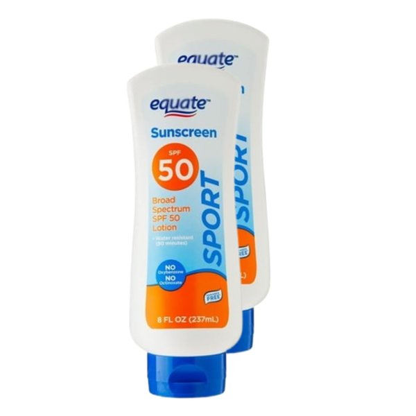 Sport Broad Spectrum Sunscreen Lotion, SPF 50, 8 Fl Oz - Water-resistant Up To 80 Minutes, Free From Oxybenzone And Octinoxate, Paraben Free, Pack Of 2 X 8 Fl Oz