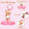 Demissle 12 Pcs Bear Baby Shower Party Honeycomb Centerpieces Table Decorations Pink Bear Balloon Centerpieces for Tables Bear Paper Cutouts for Baby Shower Kids Birthday Party Supplies