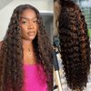 Highlight Ombre Lace Front Wig Human Hair 1B/30 Black Brown 13x4 HD Lace Frontal Wigs Pre Plucked With Baby Hair Deep Wave Ombre Honey Blonde Human Hair Wigs for Black Women 180% Density 32 Inch
