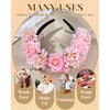CHLINS Boho Floral Headbands for Women Double Sided Flower Crown Headband Non Slip Wide Hairband Flower Headpiece for Wedding Party Birthday (Rose (pink))