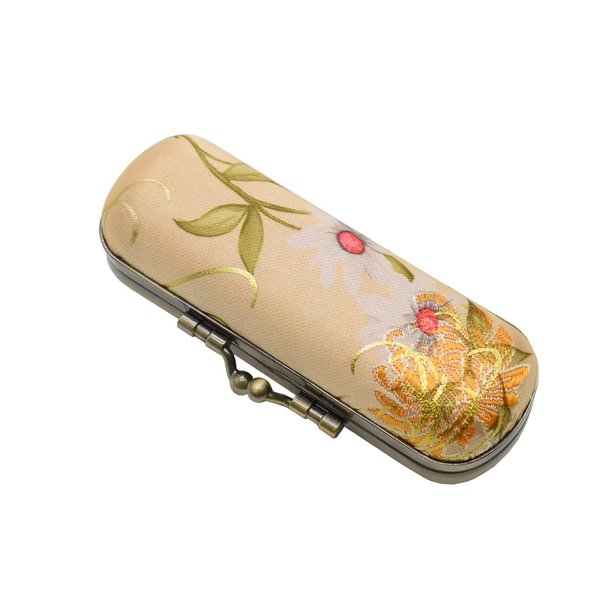 BCQLI Ladies Floral Lipstick Case Holder with Mirror,Makeup Cases for Women (Yellow)