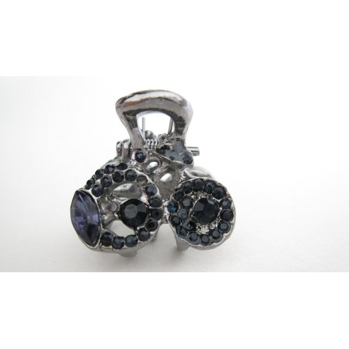 Generic Small mini dark silver blue crystal circles hair claw clip bridal clip