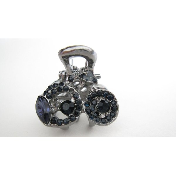Generic Small mini dark silver blue crystal circles hair claw clip bridal clip