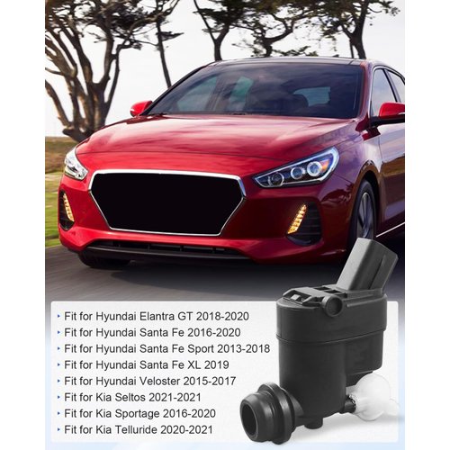 Windshield Washer Fluid Pump 12V Fit for Hyundai Elantra GT, Fit for Hyundai Santa Fe/Fe Sport/Fe XL, Fit for Hyundai Veloster, Fit for Kia Seltos/Sportage/Telluride, 98510-2W500