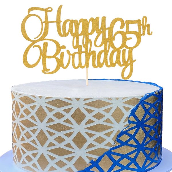Gold Glitter 65th Cake Topper - Happy 65th Birthday Party Cake Topper，Anniversary Party Cake Decoration，Cheers to Sixty-five Years ， Men Women 65 Birthday Cake Decoration Supplies