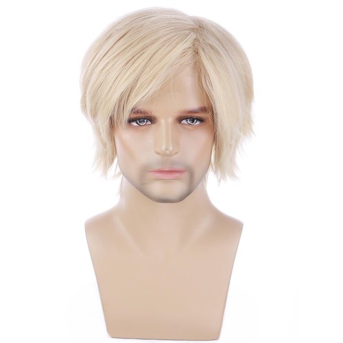 PATTNIUM Men Wig Short Blonde Wig for Men Male Blonde Hair Wig Light Blonde Short Wig Synthetic Wig with Wig Cap(Blonde)