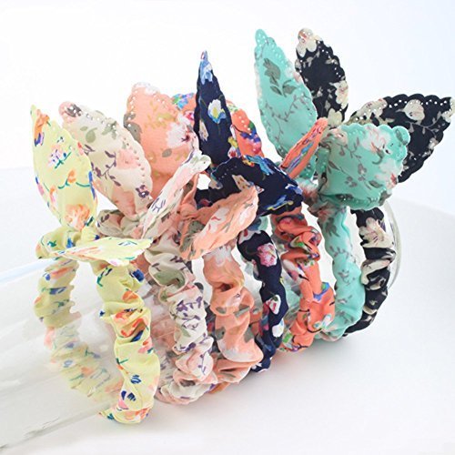 LOVEF Korean Style 10x Girls floral Rabbit Ear Hair Tie Bands Ropes Ponytail Holder
