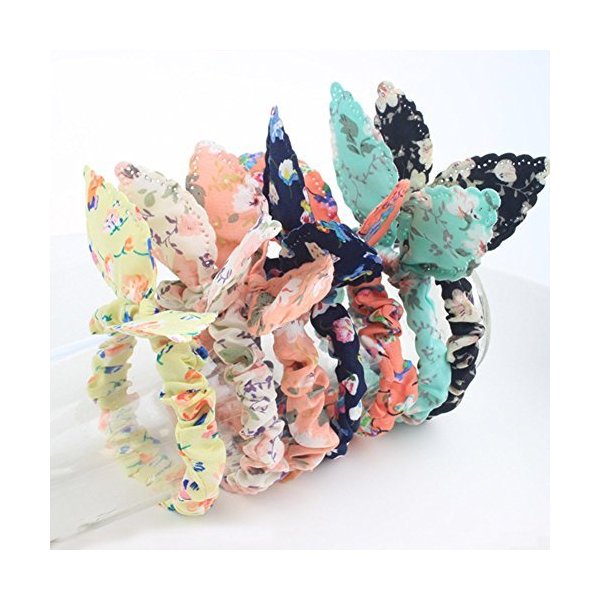 LOVEF Korean Style 10x Girls floral Rabbit Ear Hair Tie Bands Ropes Ponytail Holder