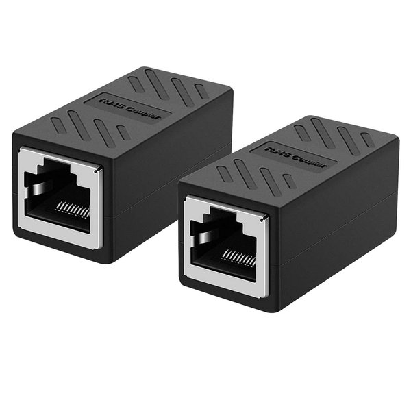 Dingsun RJ45 Coupler 2 Pack in-Line Coupler Female to Female Ethernet Coupler for Cat7/ Cat6/ Cat5/ Cat5e Ethernet Cable Extender Adapter (Black)