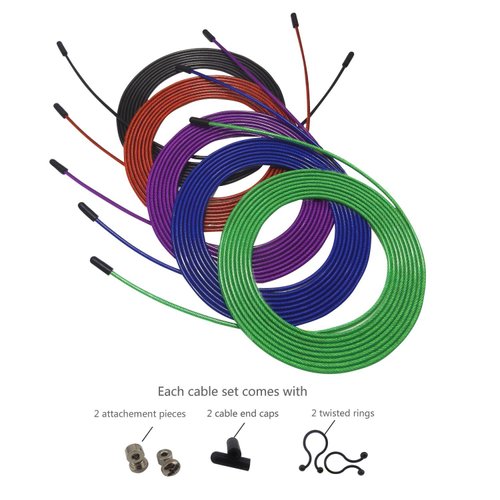 Speed Jump Rope Replacement Cable, 5 Pack 10ft Stainless Steel Ultra Speed Cables with Nylon Polymer Coating for Maximum Speed Lightweight Durability (Black/Blue/Green/Red/Purple)