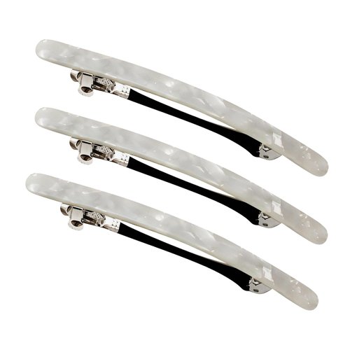 3 Pcs Shiny Bow Slim Tortoise Shell Celluloid French Barrettes Flat Acrylic Hair Clips For Thick, Kinky, Voluminous Hair Strong Hold Cute Hair Styling Ponytail Holder for Girls (White)
