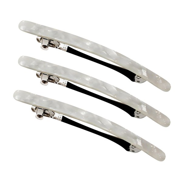 3 Pcs Shiny Bow Slim Tortoise Shell Celluloid French Barrettes Flat Acrylic Hair Clips For Thick, Kinky, Voluminous Hair Strong Hold Cute Hair Styling Ponytail Holder for Girls (White)