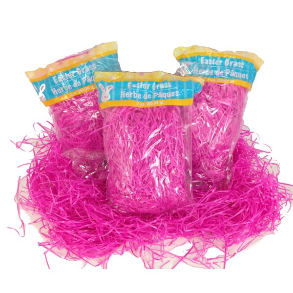 3 Pack of Pink Reusable Shredded Plastic Easter Basket Grass Bags Bundle 255g Total Party Accessory Lot