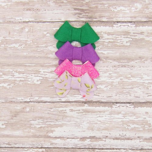 Set of 4 felt bows lavender, green, pink, glitter (Alligator Clip Right Side)
