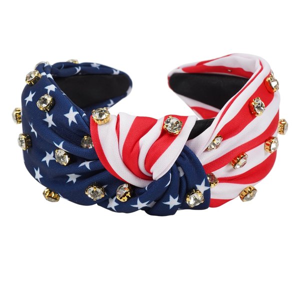 Lonext Independence Day Knotted Headband for Women Sparkly Rhinestone Embellished Hairbands Twist Turban Headband Elastic Wide Hair Hoop for Girls (American Flag Colors)