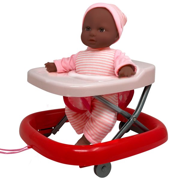 Baby Doll Set with 12” Fake Baby & Foldable Small Baby Doll Pull Along Walker, Soft Baby Doll Accessories Set, Baby Doll Toys, Baby Doll with Accessories, Learn to Walk Baby Dolls for Toddlers 3+