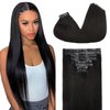 Seamless Clip in Hair Extensions PU Skin Weft Invisible Hair Extensions Seamless Clip Ins for Black Women Real Remy Human Hair Straight Natural Black 8Pcs 120g(26inch,1B)