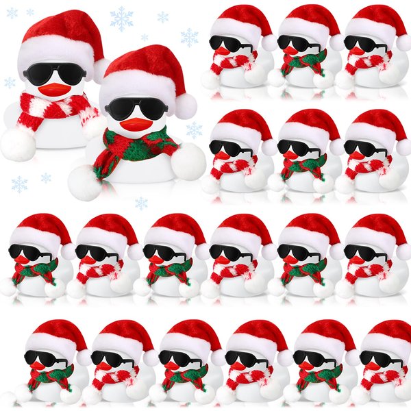 Syhood 48 Sets Christmas Mini Rubber Duck Bulk with Sunglasses Scarf Hats and Adhesive Dots Duckies Bath Toy Xmas Decor for Christmas Winter Gift Cruise Birthday Party (Xmas Hat)