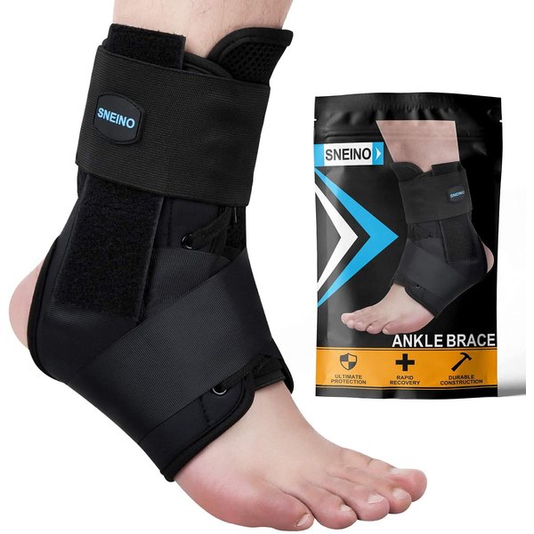 SNEINO Ankle Brace for Women & Men - Ankle Brace for Sprained Ankle, Ankle Support Brace for Achilles,Tendon,Sprain,Injury Recovery, Lace up Ankle Brace for Running, Basketball, Volleyball(Medium)