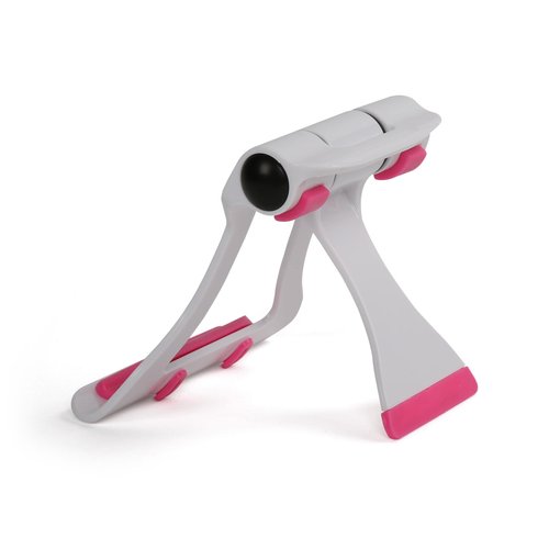 M&T Displays Foldable Universal Phone Stand for 7.44-9.5 Inch Compatible with Mobile Devices Ipad E-Reader Drawing Pad White-Pink Plastic Adjustable Portable Support