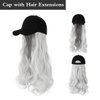 AynnQueen Baseball Cap with Hair Extensions for Women Adjustable Hat with Synthetic Wig Attached 24inch Long Wavy Hair Black Baseball Cap (Silver Gray)