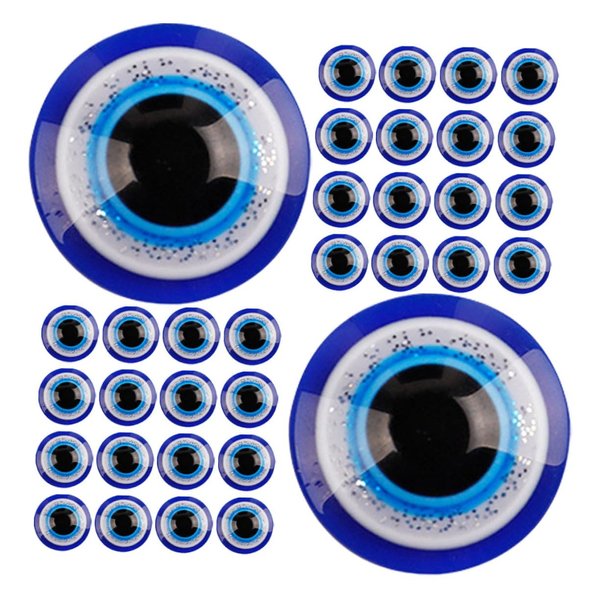 WOONEKY 100Pcs Flat Back Evil Eye Resin Tiles for DIY Crafts Scrapbooking and Decorative Projects Half Round Eye Patches for Creative Art and Crafting
