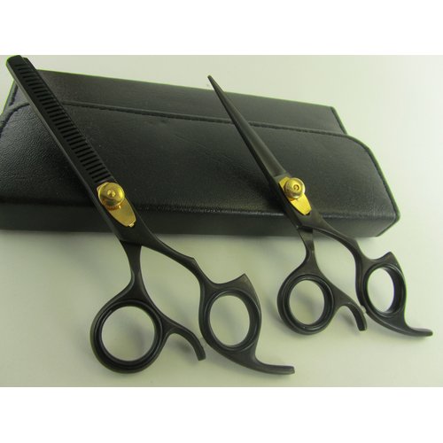 5.5" Professional Barber Razor Edge Titanium Coated Hair Cutting and Texturizing Shears Scissors Black Set+case