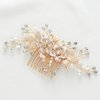 SWEETV Flower Bride Wedding Hair Comb Pearl Bridal Hair Accessories Crystal Hair Piece Jewelry Leaf Gold Headpiece Rhinestones Handmade Wedding Hair Accessories for Women and Girls