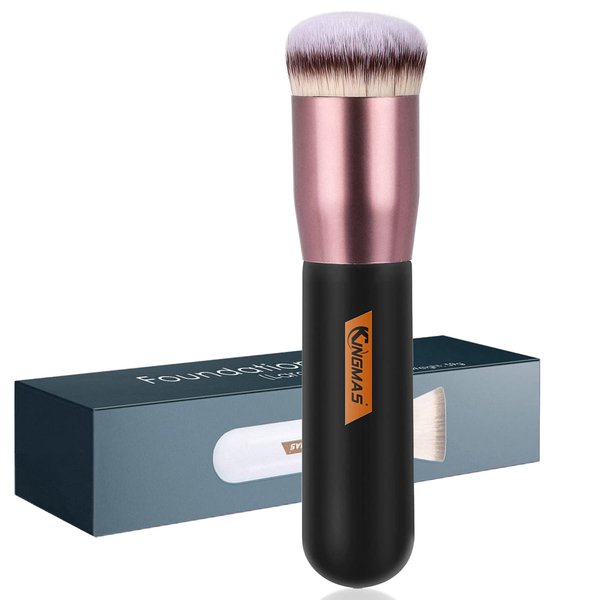 Round Top Foundation Brush, Premium Kabuki Makeup Brush for Liquid, Blending, Cream, Powder,Blush Buffing Stippling Face Makeup Tools (Black, B (Round Top))