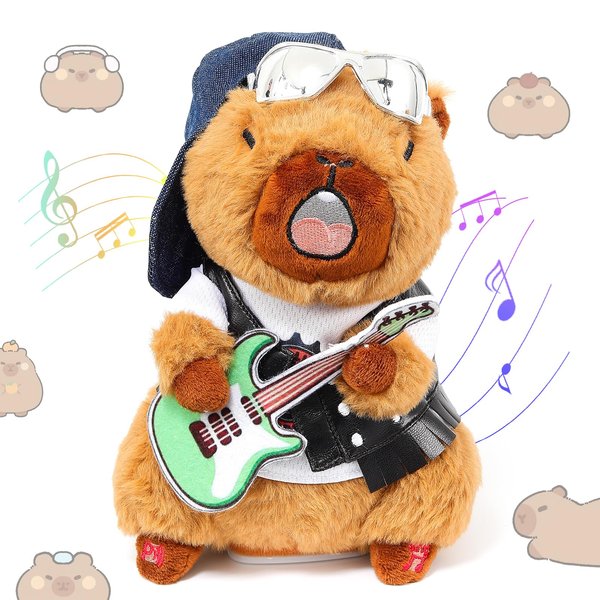 Emoin Capybara Plush Cute Realistic Capybara Interactive Baby Toy Dancing Singing and Repeats What You Say Funny Electric Capybara Musical Toy for Boys Girls (Guitar Capybara Toy)