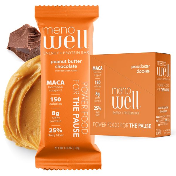 MenoWell Menopause Energy and Protein Bars for Women (Formally Bossa Bar), Peanut Butter Chocolate, Plant Based, 8g of Protein, High Fiber, Meno Middle Support, 3g Added Sugar, 10 Count (Pack of 1)