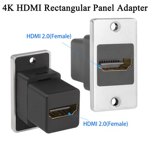 QIANRENON 4K HDMI Rectangular Panel Adapter HDMI 2.0 Female to Female Panel Mount Connector HDMI Mounting HD Display Docket, Mounting on Device Panel, Desktop, Wall, for HDTV PC Monitor Projector