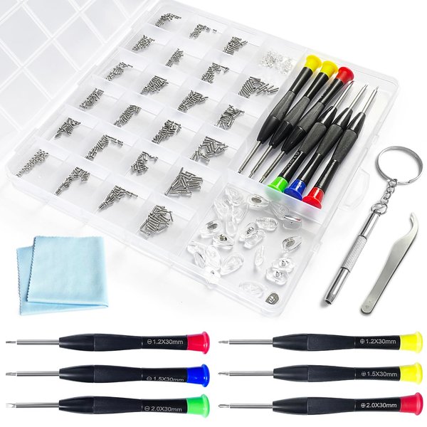 PFDHQS Eyeglass Repair Kit, Glasses Repair Kit with 24 Types Eyeglass Screws, Eyeglass Nose Pads and Eyeglass Screwdriver