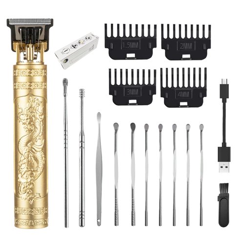 YIPINER Hair Clippers, Travel Small Hair Clippers 5.7" Hair Clippers Classical Sculpting Styling Rechargeable Hair Remover with 10 Pieces Earpick (Gold)