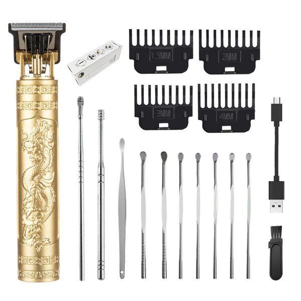 YIPINER Hair Clippers, Travel Small Hair Clippers 5.7" Hair Clippers Classical Sculpting Styling Rechargeable Hair Remover with 10 Pieces Earpick (Gold)