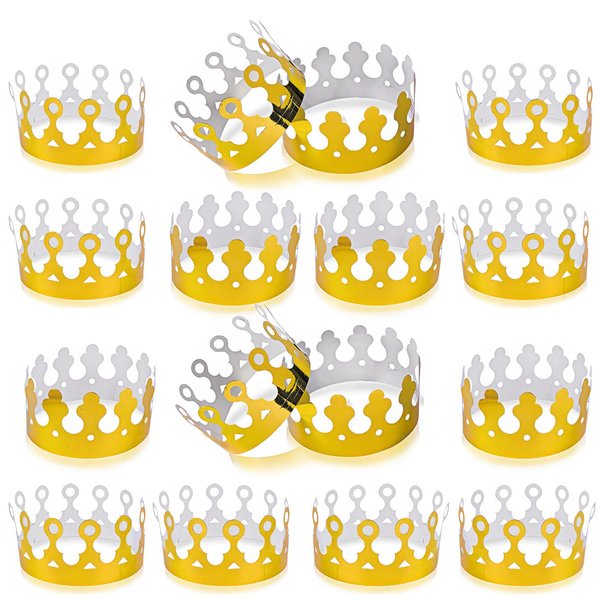 ArtCreativity Gold Foil Birthday Party Crowns for Kids, Bulk Pack of 24, Golden Paper Birthday Hats in 2 Fun Designs, Adjustable and Reusable, Royalty Party Decorations, Crown Party Supplies