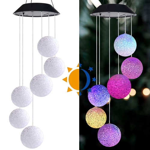 Tvoip Color Changing LED Solar Power Lamp Crystal Ball Wind Chimes Garden Decoration Yard Waterproof LED Light Lighting Hanging Decor (Crystal ball)