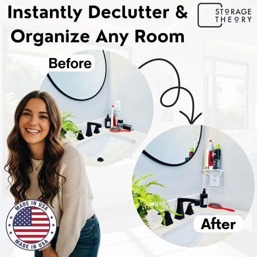 BeraTek Industries Power Perch Outlet Shelf with Cord Storage Strap – Small Wall Shelf for Alexa Stand, Echo Dot Holder, Electric Toothbrush – Bedroom & Bathroom Organizer (White, 4-Pack)