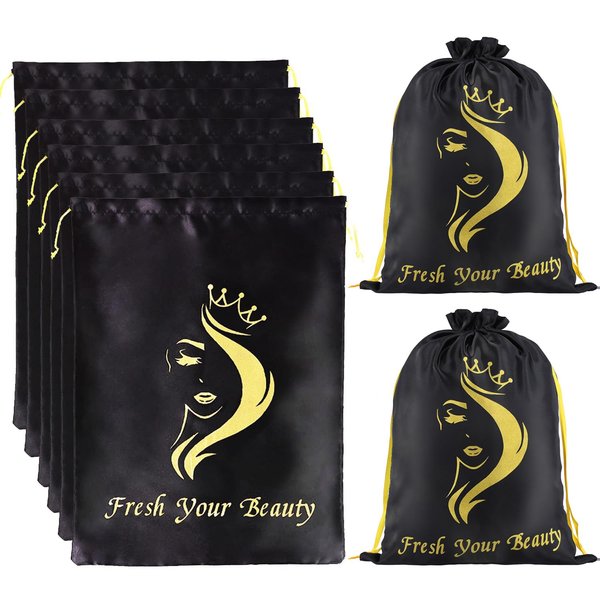 AIHOPESTO Silk Satin Bags Hair Packaging Bags For Bundles Soft Silk Satin Pouches with Drawstring Wigs Bags Hair Tools Storage Bags for Home and Salon Use (6 PCS Black)