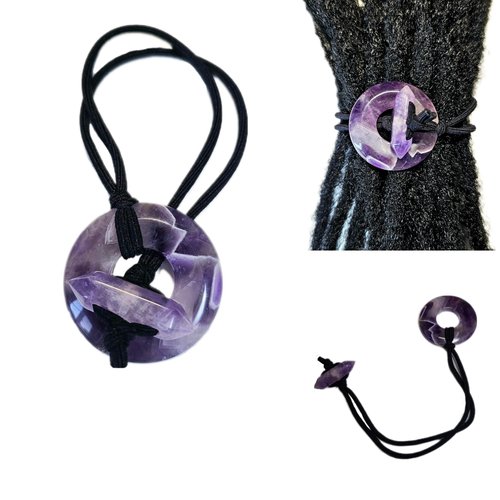 Nutty Natte Knotted Elastic Hair Tie for Dreadlock and thick hair Real Gemstone Ponytail Holders Loc Hair Accessories dread tie for Women Men (Lepidolite)