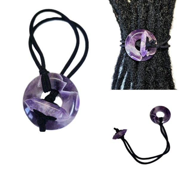 Nutty Natte Knotted Elastic Hair Tie for Dreadlock and thick hair Real Gemstone Ponytail Holders Loc Hair Accessories dread tie for Women Men (Lepidolite)