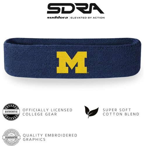 Suddora University of Michigan Headband, Michigan Wolverines Breathable Sweatbands for Sports Events, Non-Slip Cotton Fabric Headband for Football, Tennis, Workout, Costumes & Cosplay