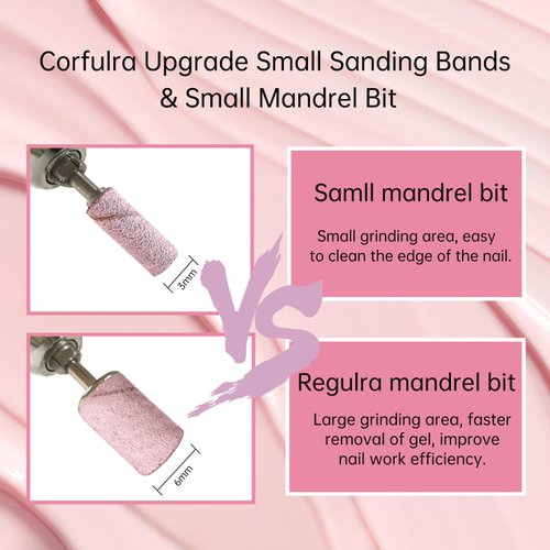 Nail Drill Bit Small Sanding Bands for Nail Drill, Corfulra Upgrade Mini Sanding Bands with 2 Mandrel Bits, 100Pcs #150#240 Grit Nail File for Acrylic Nails,Cuticle,Nail Tech Must Haves, White & Pink