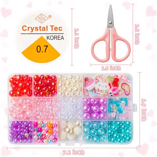 OSNIE Acrylic Bear DIY Bead - Jewelry Making Kit with 400+ Beads & Charms, Heart Cherry Cupcake Cloud Pendants Creative Children Bracelets Necklaces Rings DIY Making Art Craft Bead Kit for Kids Girls