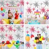Pink Silver Star Balloons,Explosion Star Balloons Kit with 6Pcs 22Inch Cone Star Foil Balloons and 10Pcs 10Inch Four Pointed Star Balloons for Birthday Anniversary Disco Party Decorations