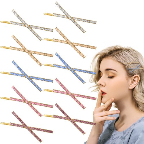 10 Pcs X Shaped Crystal Hair Pins Rhinestone Bobby Pin Metal Shiny Hair Clip Sparkly Hair Decorations Barrettes Hair Accessories for Women