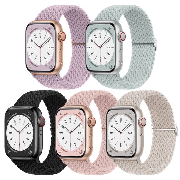 EOMTAM 5 Pack Braided Stretchy Adjustable Straps Compatible for Apple Watch Ultra 2/1 Band 38mm 40mm 41mm 42mm 44mm 45mm 49mm for Women Men ,Sport Elastic Nylon Cloth Wristbands for iWatch Series 9 8