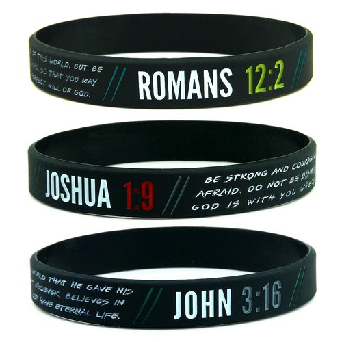 Ezekiel Gift Co. Christian Wristbands for Guys (6-pack) - John 3:16, Romans 12:2, and Joshua 1:9 - Religious Bible Gifts for Him Christian Men